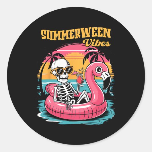 Summerween Vibes Skeleton Summer Vacation Funny Ha Runder Aufkleber (Vorderseite)