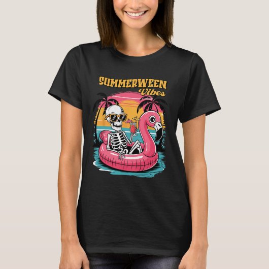Summerween Vibes Skeleton Summer Vacation Funny Ha T-Shirt (Vorderseite)