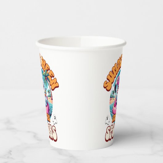 Summerween Vibes Spooky Cute Ghost Flamingo Float Pappbecher (Links)