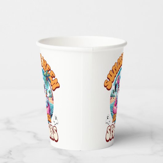 Summerween Vibes Spooky Cute Ghost Flamingo Float Pappbecher (Rechts)