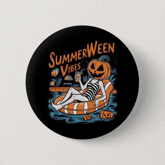 Summerween Vibes Spooky Summer Pumpkin Niedlich Button (Vorderseite)