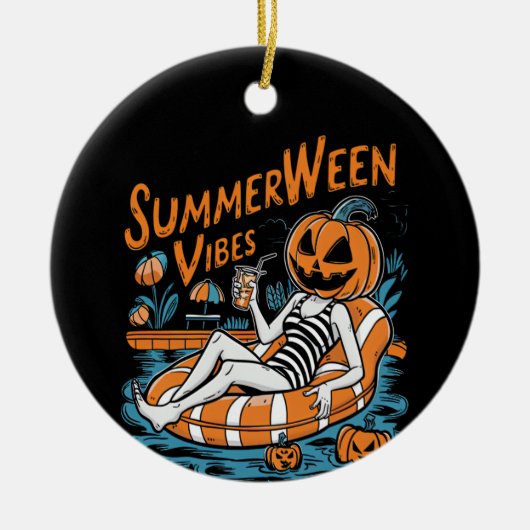 Summerween Vibes Spooky Summer Pumpkin Niedlich Keramik Ornament (Vorne)