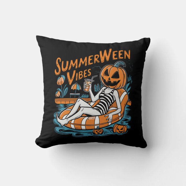 Summerween Vibes Spooky Summer Pumpkin Niedlich Kissen (Vorderseite)