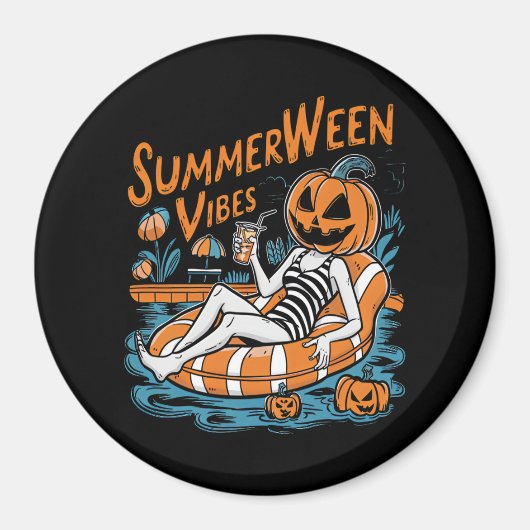 Summerween Vibes Spooky Summer Pumpkin Niedlich Magnet (Vorne)