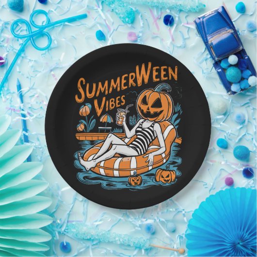 Summerween Vibes Spooky Summer Pumpkin Niedlich Pappteller (Party)