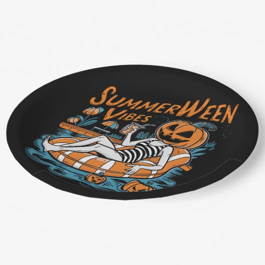 Summerween Vibes Spooky Summer Pumpkin Niedlich Pappteller (Schrägansicht)