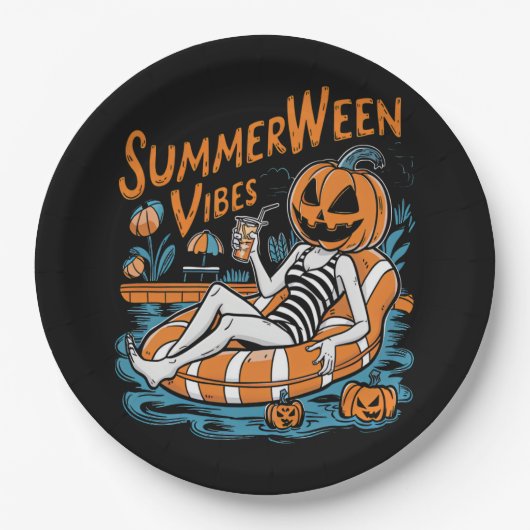 Summerween Vibes Spooky Summer Pumpkin Niedlich Pappteller (Vorderseite)