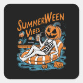 Summerween Vibes Spooky Summer Pumpkin Niedlich Quadratischer Aufkleber (Vorderseite)