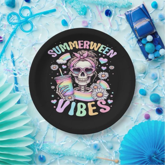 Summerween Vibes Sweet Skeleton Girl Summer Hallow Pappteller (Party)