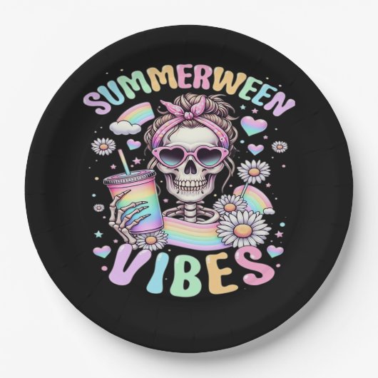 Summerween Vibes Sweet Skeleton Girl Summer Hallow Pappteller (Vorderseite)
