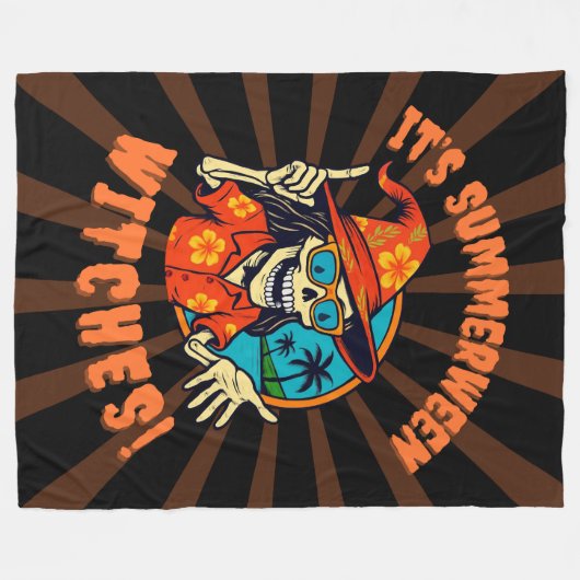 Summerween Witch Skeleton in Tropical Witch Hat 2  Fleecedecke (Vorderseite (Horizontal))
