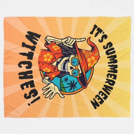 Summerween Witch Skeleton in Tropical Witch Hat  Fleecedecke (Vorderseite (Horizontal))