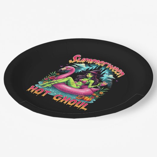 Summerween Witch Vibes Vacation Halloween Funny Pa Pappteller (Schrägansicht)
