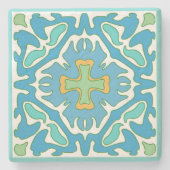 Summery Aqua Spanish Tile Steinuntersetzer (Vorderseite)