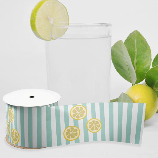 Summery Aqua Stripe & Lemon Slices - kann Text hin Satinband