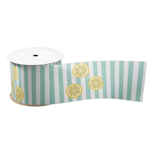 Summery Aqua Stripe & Lemon Slices - kann Text hin Satinband (Spule)