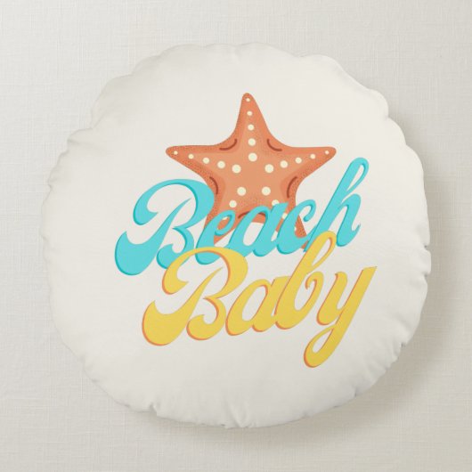 Summery Beach Baby Word Art Rundes Kissen (Vorderseite)
