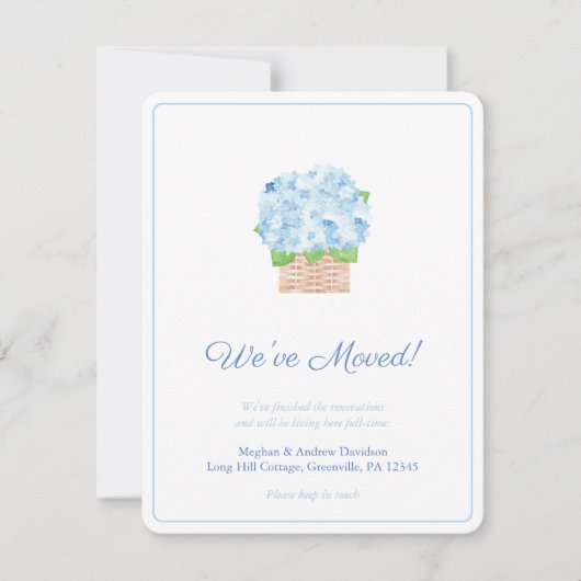Summery Blue and White Hydrangea Adressenänderung Ankündigung (Vorderseite)