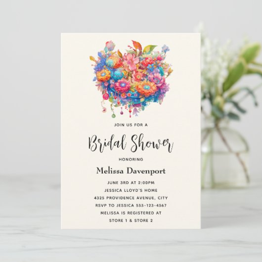 Summery Blume Bouquet Whimsical Boho Bridal Einladung (Stehend Vorderseite)