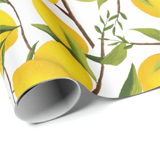 Summery Citrus Lemon Tree Branches Geschenkpapier (Rolleneckpunkt)