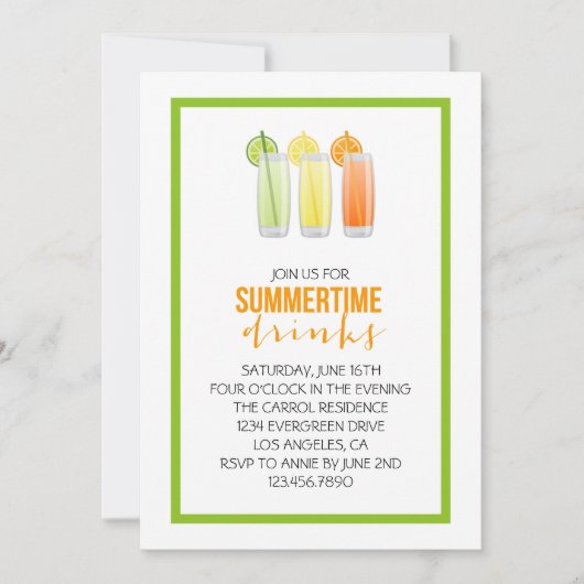 Summery Drinks Party Einladung (Vorderseite)