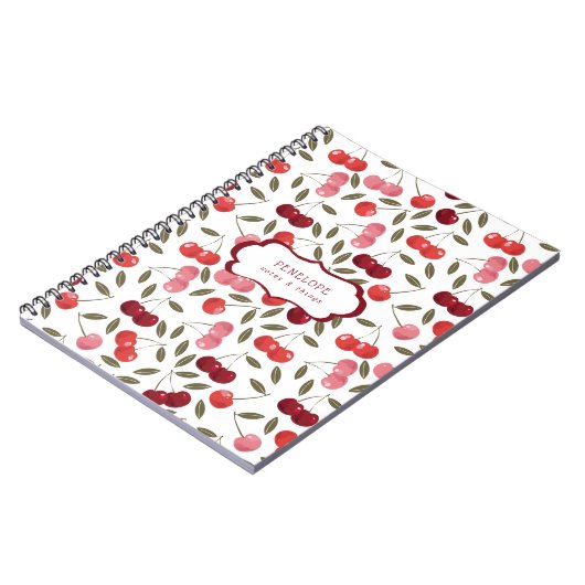 Summery Sweet Cherry Muster | Monogramm Notizblock (Linke Seite)