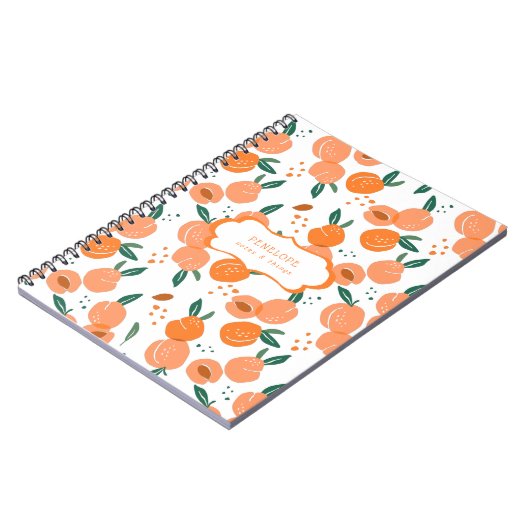 Summery Sweet Peach Pattern | Monogram-Notebook Notizblock (Linke Seite)