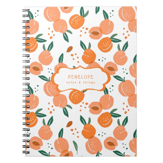 Summery Sweet Peach Pattern | Monogram-Notebook Notizblock (Vorderseite)
