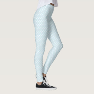 Summery White Polka Dots auf Pastel Blue Leggings