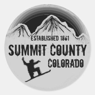 Summit Landkreis Colorado Schwarzer Snowboard-Kuns Runder Aufkleber