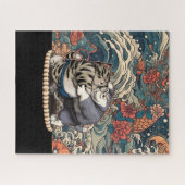 Sumo Katzen mit japanischem Kunsthintergrund Puzzle (Horizontal)