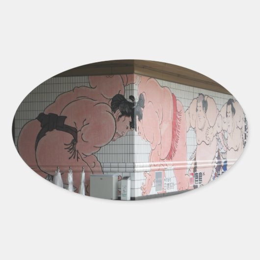 Sumo Mural Kunst Ovaler Aufkleber (Vorderseite)