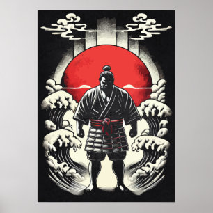 Sumo-Ringer im roten Mond, japanisches Anime-Tatto Poster