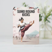 Sumo Round-Kicks-Fitness-Karte mit blauem Hintergr Save The Date (Stehend Vorderseite)