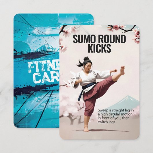 Sumo Round-Kicks-Fitness-Karte mit blauem Hintergr Save The Date (Vorne/Hinten)