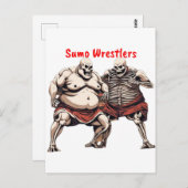 Sumo Skeleton Wrestlers in Aktion Postkarte (Vorne/Hinten)