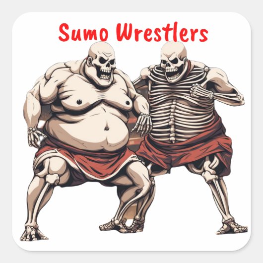 Sumo Skeleton Wrestlers in Aktion Quadratischer Aufkleber (Vorderseite)