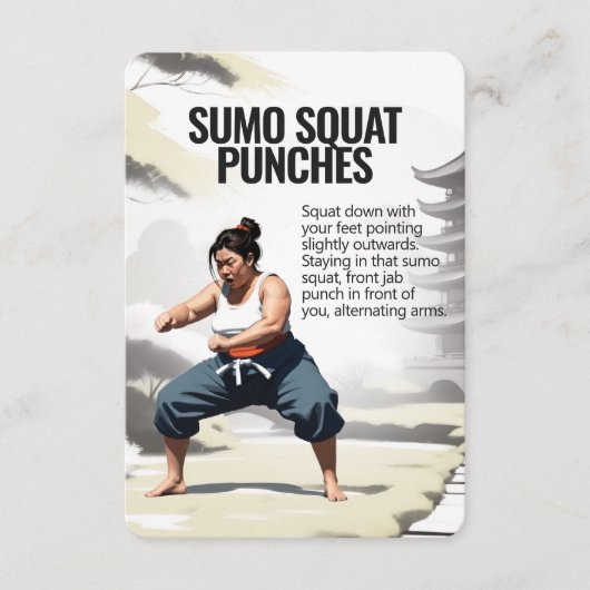 Sumo Squat Punches Fitness Card mit blauer Sicheru Save The Date (Vorderseite)