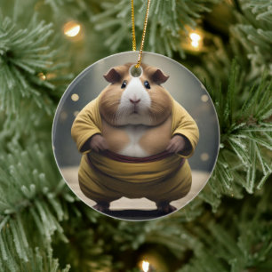 "Sumo Squeakdown: The Mighty Guinea Pig Wrestler" Keramik Ornament
