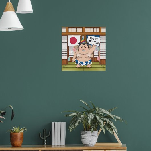 Sumo Wrestler unter dohyshi-japanischer Flagge Poster (Wohnzimmer 1)