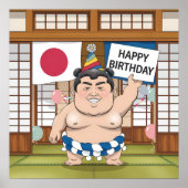 Sumo Wrestler unter dohyshi-japanischer Flagge Poster (Vorne)