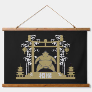 Sumo Wrestler Wandteppich Mit Holzrahmen