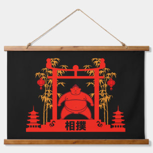 Sumo Wrestler Wandteppich Mit Holzrahmen