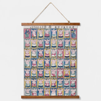 "Sumo Wrestlers Tapisserie aus Holz" Wandteppich Mit Holzrahmen