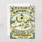 Sumo Wrestlers ~ Vintages japanisches Seidenlabel Postkarte (Vorne/Hinten)