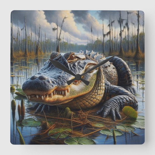 Sumpf-King-Gator-Uhr Quadratische Wanduhr (Vorderseite)