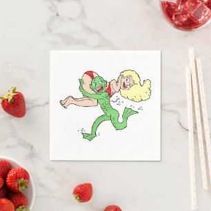 Sumpfmonster, das ein Ladenpapier Napkins trägt Serviette
