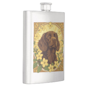 Sumpfpoodle und Gelbjasminen-Blume Flachmann