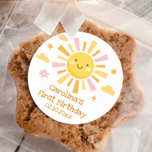 Sun 1. Geburtstags Party Girl Runder Aufkleber