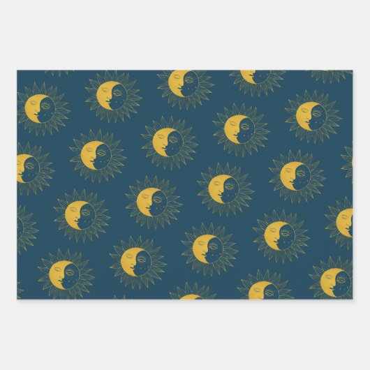 Sun and Moon Boho Line Art Golden Varieté Geschenkpapier Set (Vorderseite 3)